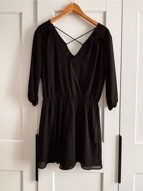 Women's Black Romper with Crisscross V-Neck
